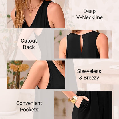 V-ringad ärmlös jumpsuit med vida ben för kvinnor