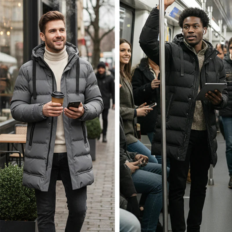 ⌛50% Off Everything! ⏰ Men's Quilted Jacket With Hood, Medium Length 🔥